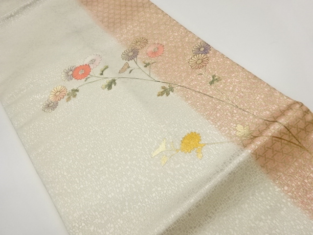 金彩菊模様刺繍名古屋帯